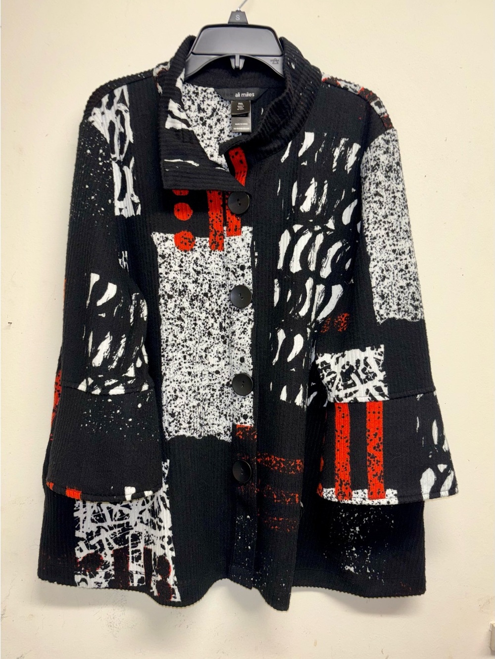 Ali Miles Black, White & Red Abstract Button-Front Jacket